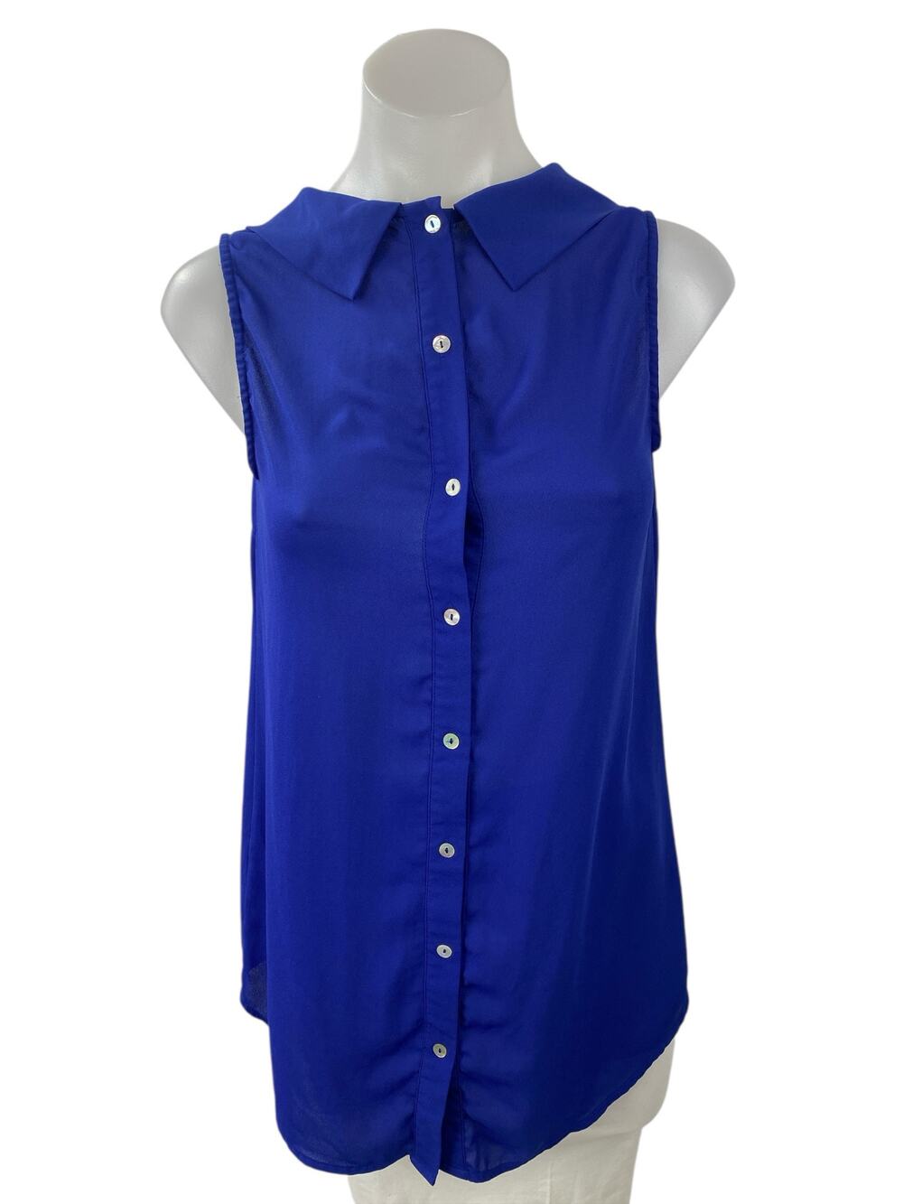 DR2 Women's Royal Blue Sleeveless Button Down Collared Blouse Shirt Top Size XS